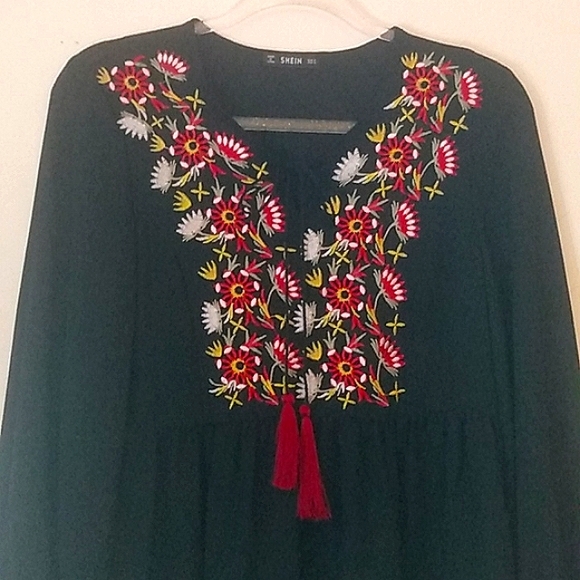 Floral Embroidered Boho Babydoll Barrel Sleeve Top Size Small - Picture 5 of 13